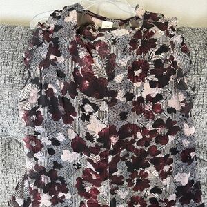 CAbi Red and Gray Ruffled Sleeveless Blouse with removeable built in black Cami